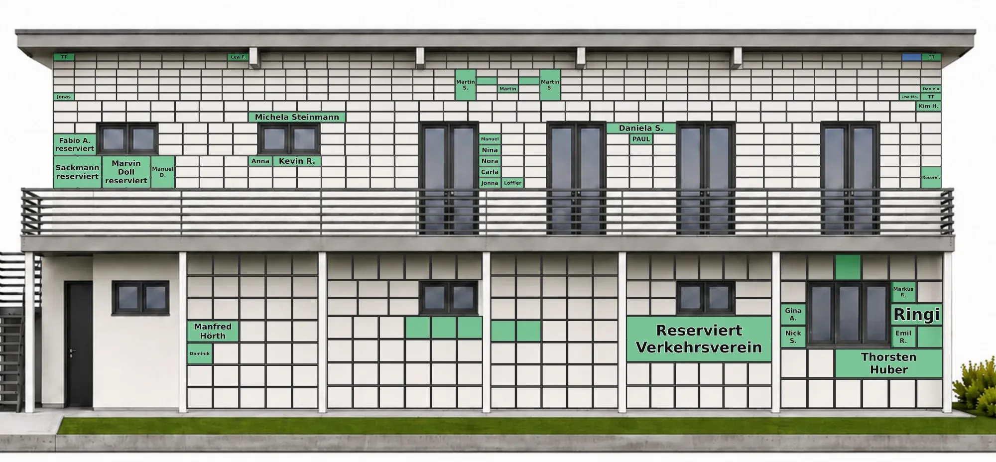 Digitale Fassade des neuen Clubhauses: Plan mit den vergebenen Kacheln