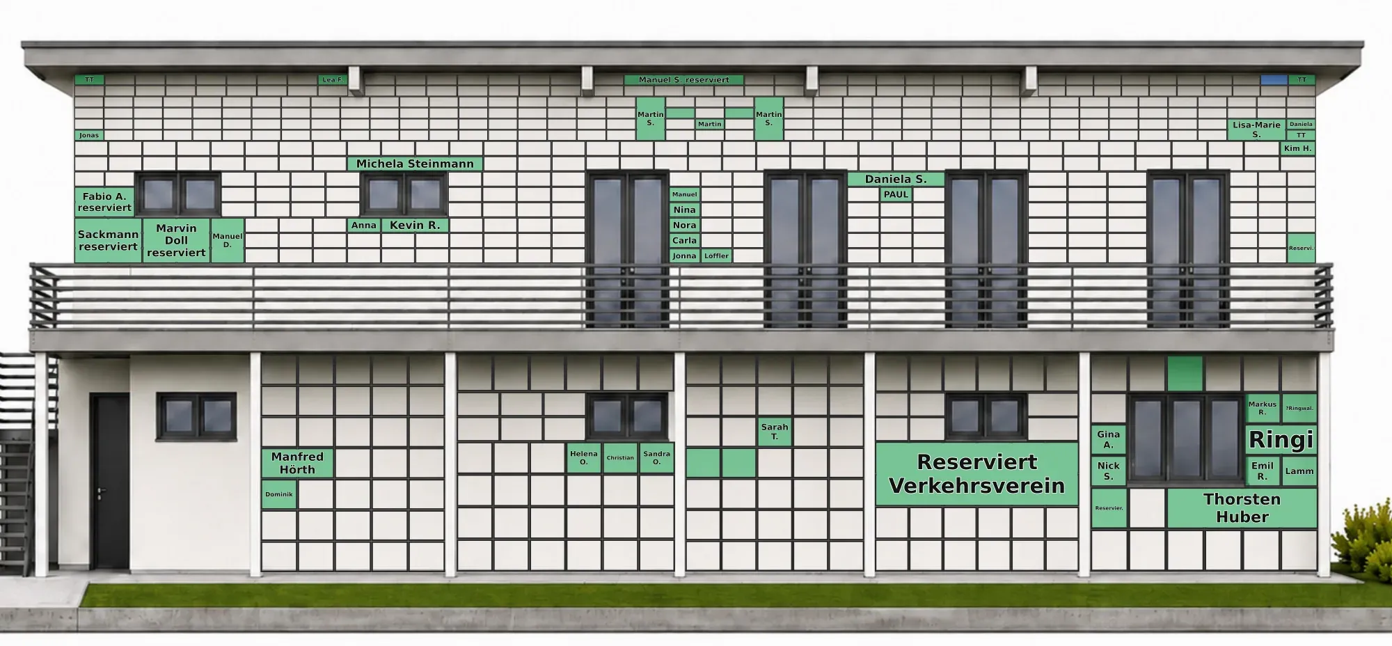 Digitale Fassade des neuen Clubhauses: Plan mit den vergebenen Kacheln