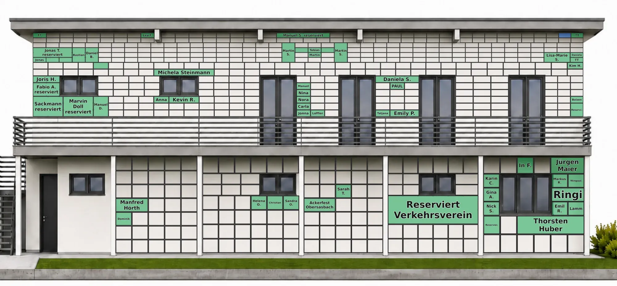 Digitale Fassade des neuen Clubhauses: Plan mit den vergebenen Kacheln