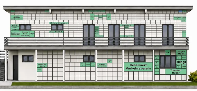 Digitale Fassade des neuen Clubhauses mit den bereits vergebenen Kacheln und den Namen der Spender