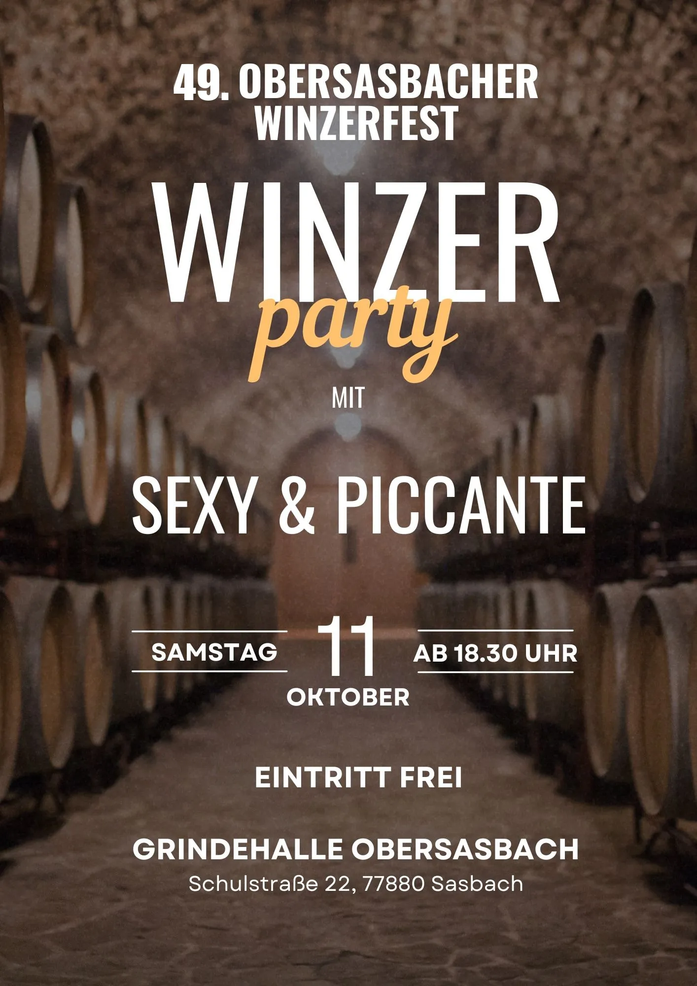 Ankündigung: Winzerparty am Samstag mit der Band Sexy & Piccante